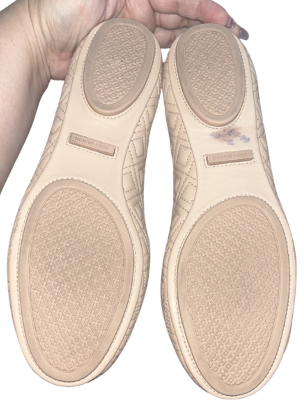 Tory Burch Minnie Quilted Ballet Travel Flats Goan Sand Pink Nude Gold Size 10M - Picture 9 of 11